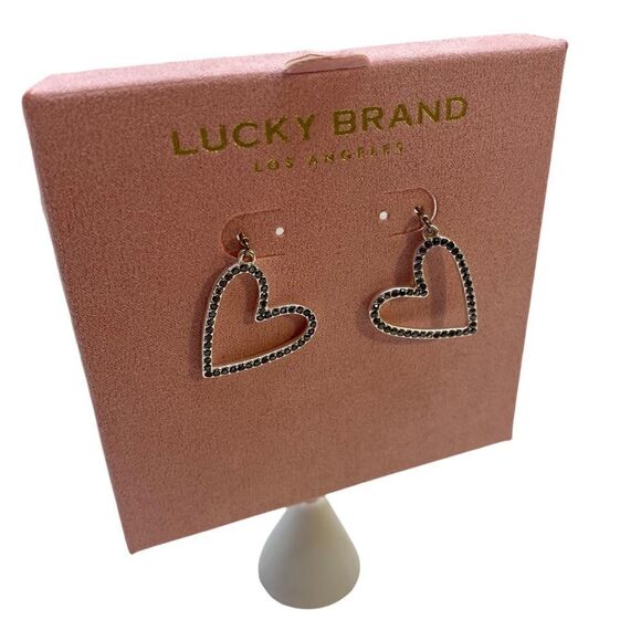 Lucky Brand Matte Toned Silver Open Hearts Outlined w/ Black Pave Crystals. - Picture 2 of 5